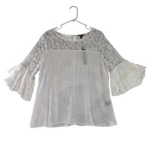 Unique Spectrum White Ruffle Sleeve Polka Dot Blouse Size L